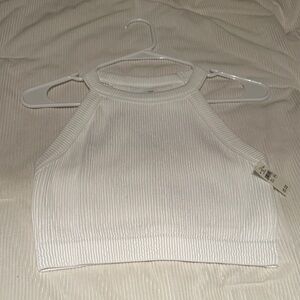 Aerie Cream Ribbed Halter Tank Top